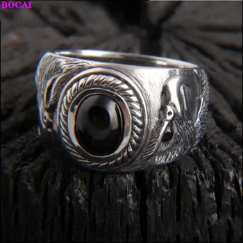 BOCAI vultur s925 argint inele pentru bărbați Thai argint index deget inel argint punk incrustate cu piatra naturala de moda ring