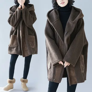 2020 Toamna Iarna Femei Haine Fashion Fleece Cu Gluga Îmbrăcăminte Exterioară Parker Topuri Femei Plus Dimensiune Mare Pierde Timp Cald Sacou Gros