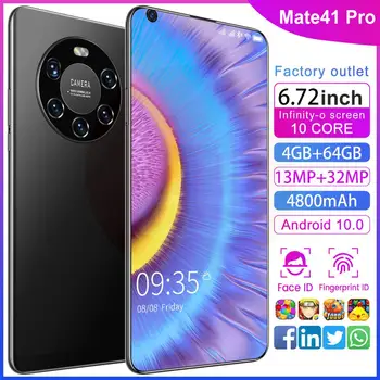 În 2020, cele mai Noi Celuaressmartphone, Mate41Pro 6.72 inch FHD+ O-Ecran de 13MP+32MP Camera foto Față și Ecran de Amprente Deblocare.4800mAh Baterie