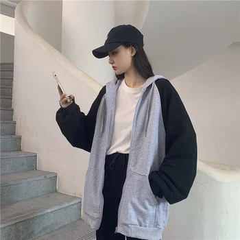 Hanorace Femei Ulzzang Ins Mozaic Stil Nou de Primăvară Harajuku Toate-meci de Agrement de Moda Chic Haine Adolescenti Populare Zip-up cu Gluga