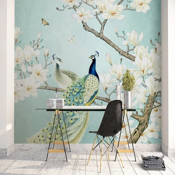 Chineză Stil 3D Păun Flori Și Păsări Mari Murale Foto Personalizat Tapet Living, Dormitor, Sufragerie Decor de Perete