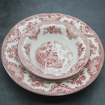 Castelul roz tacamuri Europene de ceramică placă de mic dejun în carne de vită desert supa