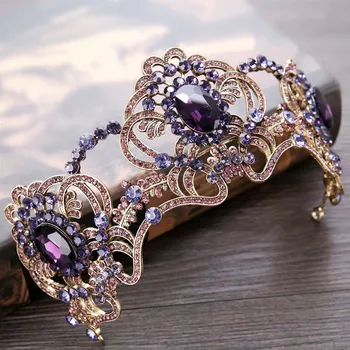 FORSEVEN Stil Baroc, de Culoare Violet Cristal Diademe Coroana Regina Printesa Diadema de Nunta Bijuterii de Păr Caciula pentru Femei Mireasa