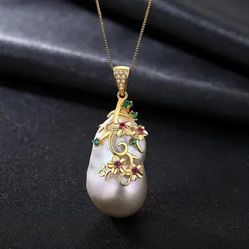DOTEFFIL Real Argint 925 Colier de Perle Naturale de apă Dulce Pearl Baroc în Formă de Pendant Colier Perle Bijuterii Femei din Partid Cadou
