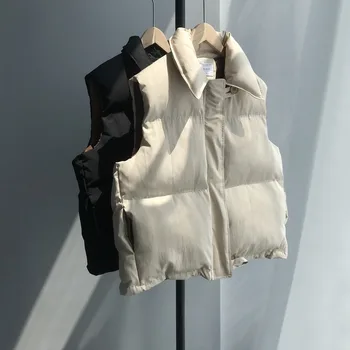 Vestă Fără Mâneci Pentru Femei De Iarnă Ține De Cald Puffer Jacheta Solidă Stand Guler Harajuku Uza Liber Moda Padded Vesta Stil Coreean