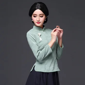 Tradițională Chineză Femeie Bluze 2019 Toamna Cheongsam Qipao Chineză Stil de Îmbrăcăminte pentru Femei Simple, Femei Chineze Topuri FF1650 L