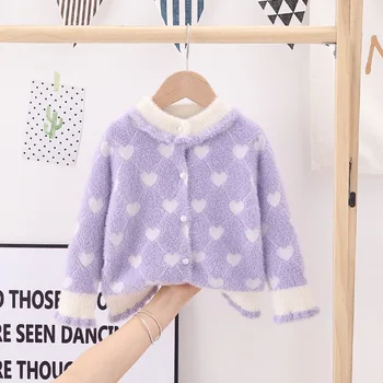 2020 Fete De Iarnă Pulover Nurca Lână O-Gat Maneci Copii Pulover Singur Pieptul Fete Îmbrăcăminte De Imprimare