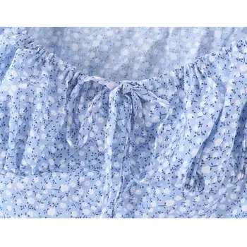 Femei bluza 2021 șifon bluze vintage zburli doamnelor topuri streetwear puff maneca top floral elegant fusta haine coreene albastru