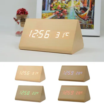 Din Lemn de bambus LED Ceas Deșteptător Temperatura Sunete de Control Calendar din Lemn LED Display Electronic Ceas Digital de Alarmă Ceasuri de Masa
