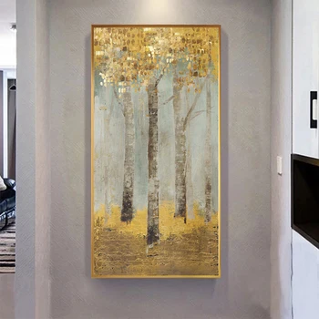 Rezumat Golden Tree Forest Tablou Canvas Arta Poster de Imprimare de Moda de Aur Poza Perete pentru Camera de zi Culoar Cuadro Decoracion