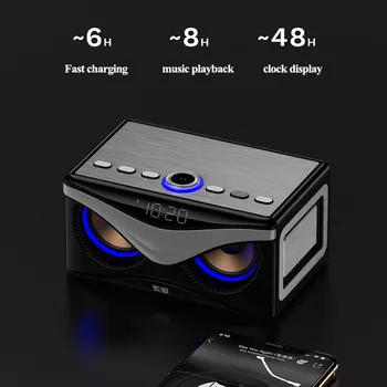 Cool Owl Design de Difuzor Bluetooth LED Flash Difuzor Wireless pentru tv în aer liber subwoofer Radio FM Ceas Deșteptător Suport de Card TF