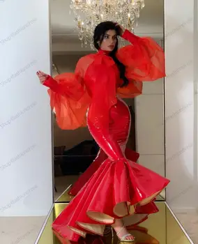 Sexy din Piele Roșie Rochii de Bal Strâns Sirenă fără Bretele Volane Dubai Rochie de Seară de Lux Personalizate Concurs halat Rochie de petrecere