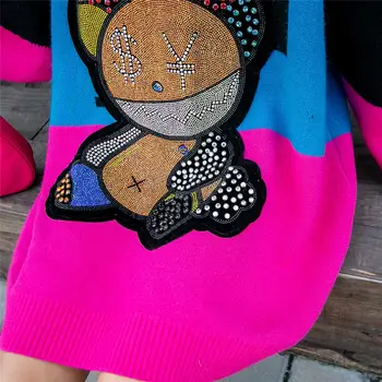 женские свитера Femeile poartă Imprimate Pulover Cu Stras Femei Mozaic Pulover de Culoare Feminin Pulover Supradimensionat