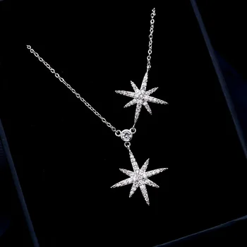 Trendy 925 Sterling Silver Star Pandantiv Colier de Lanț Strălucitor Simplu Stele AAA Zircon Bijuterii de Argint Pentru Femei, Cadou de Nunta