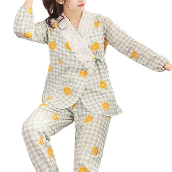 BB Maternitate Drăguț mamele care Alăptează Pijamale de Bumbac Moale, cu Maneci Lungi Butoane Dantela Tricouri Imprimate Elastic Pantaloni Lungi