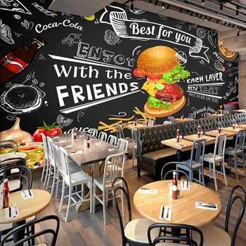 Fotografie Tapet 3D de Mână-pictat Hamburg Restaurant Fast-Food Snack Magazin picturi Murale Auto-Adeziv rezistent la apă Detașabil Autocolante de Perete
