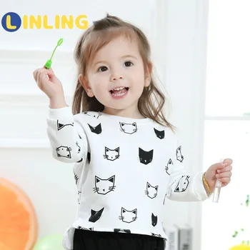 LINLING 2021 Primăvară Copil Plin de Haine coreeană Cat Imprimate Pulover de Bumbac V712