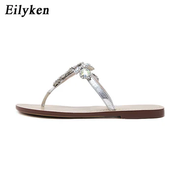 Eilyken 2021 Nou Liber Femeie Sandale Papuci de casă Încălțăminte Rin pietre de Cristal Lanțuri Gladiator Sandale Plate Plus Dimensiune 35-43