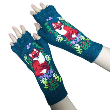 2021 Noi Femei Tricotate Lungi Mănuși De Degete De Animale Broderie Mănuși Cu Un Deget Mănuși