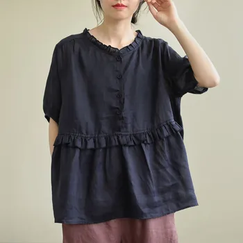 Plus Dimensiune Tricouri Femei Vara Vrac Topuri Casual Nou 2020 Coreeană Stil Vintage Din Bumbac Confortabil, Lenjeria De Femeie Bluza Tricou P1092