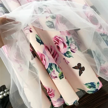 Noi 2019 Elegant Roz 2 Bucata Set Pentru Femei Dulce Cruce Bowknot Neregulate Crop Top Tricou + Ochiuri Florale Tul Fuste Lungi Ti Se Potriveste
