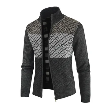 Moda pentru bărbați Mozaic de Iarnă Jachete Tricotate Groase, cu Maneca Lunga Sweatercoat Cald Stand de Guler se Încadrează Valul Cardigan Casual