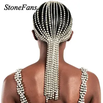 Stonefans Mare Stras Ciucure Lung Păr Lanț de Bijuterii pentru Femei Bling Cristal de Lux Bentita Mireasa Nunta de Păr Bijuterii Cadou