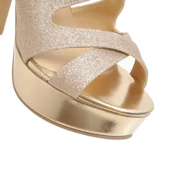 Bling Sandale De Aur, Argint Super Toc Înalt, Sandale Femei, Sandale Cu Platforma Doamnelor Pantofi De Vara Pentru Femeie Alb Negru