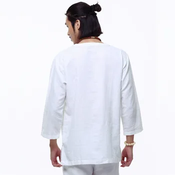 Chineză stil cămașă lenjerie Plus dimensiunea 4XL/5XL barbati casual alb Respirabil, moale, trei sferturi tricou Camisa masculina TX55