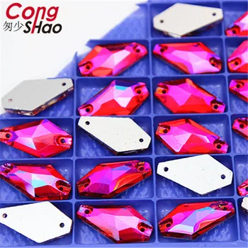 Cong Shao 50pcs 11*20mm AB Colorate Flatback Sticla Hexagonal Stras cristale și pietre de cusut 2 Gaura Rochie de Mireasa CS152