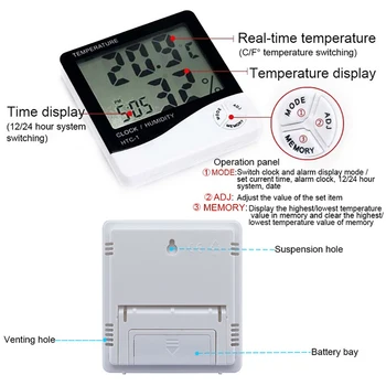 ChanFong LCD Digital de Temperatură și Umiditate Metru HTC-2 Acasă Interioară în aer liber Higrometru Termometru cu Statie Meteo cu Ceas