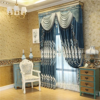 Albastru inchis Europene de lux de top flanel Draperii pentru Camera de zi de decorare cu înaltă calitate Voile Perdea pentru Dormitor