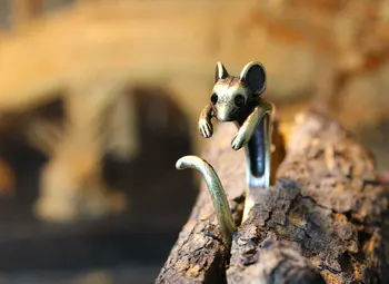 Vintage Mouse-ul Inel Retro Lustruite Rat Animale de Bijuterii de Inel Reglabil Gratuit Dimensiune Folie Inel de Cristal Negru idee de cadou-