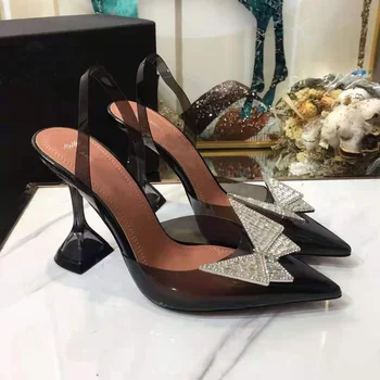 Pantofi pentru femei X Awge Pvc Negru Phoenix Slingback Pompe Transparent 95mm Sandale cu Toc Înalt