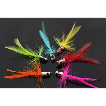 Tigofly 12 buc/lot 6 culori amestecate Hackle Corpul Coada Spumă Cap Popper Bas de Pescuit cu Muscă Zboară Momeli de Dimensiuni #6