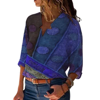 3XL Mari Dimensiuni Femei Vintage Imprimare Pulover Cămăși de Sus de Bloc de Culoare Mozaic Bluze de Toamna pentru Femei Nou Boem Îmbrăcăminte 2020