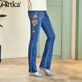 ARTKA 2018 Toamna Noua Femei Vintage Flori Brodate Flare Jeans Femei-meci de Pantaloni din Denim KN11486Q