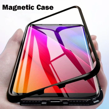 Magnetice De Adsorbție Metal Caz Pentru Samsung Galaxy J4 2018 J6 2018 J8 2018 J4 Plus J6 Plus J2Core Dublă Față-Verso Magnet Capac De Sticlă