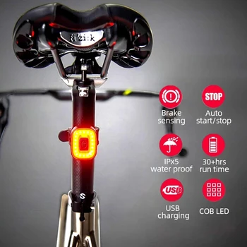 Auto Start Stop Bicicleta Lumină Stop USB de Încărcare Frână de Detectare Ciclism Coada din Spate Lampă LED Lanterna Pentru Biciclete Șa Seatpost