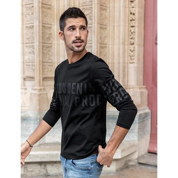 KUEGOU 2020 Toamna Bumbac imprimat Tricou Negru Barbati Tricou Marca T-shirt cu Maneci Lungi Tricou Pentru bărbați Plus Dimensiune Topuri 88061