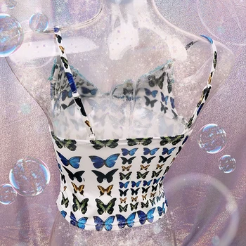 Imprimare de moda Trunchiate Topuri Straped Lace V-neck Backless Fluture de Imprimare Topuri Streetwear E fata de Tinutele Sexy de Vara Topuri 2020