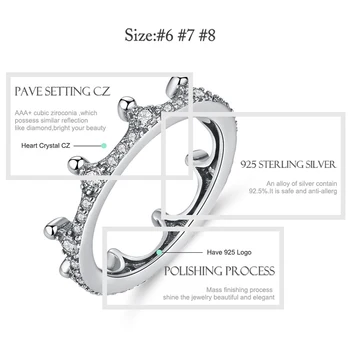 BELAWANG Inel din Argint 925 Sterling Silver Frumoasă Coroană Deget Inel Pentru Femei de Cristal Inel 2019 Bijuterii de Nunta