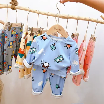 2-7Y copil Copil Pijama Set Kid lenjerie de Bumbac cu Mâneci Lungi Tricou+pantaloni Desene animate copii Imbracaminte de Toamna 2 buc Sleepwear Costum de Pijama