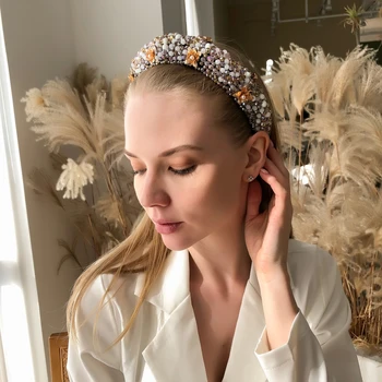 Simulate Perla Hairband Plină De Perle De Cristal Cerc Păr Moale De Catifea De Lux Bentita Pentru Femei De Aur Floare Banda De Păr Accesorii