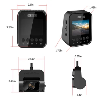 Dash Cam Dual Lens 4K UHD 3840*2160P Înregistrare Camera Auto DVR Sony IMX415 Viziune de Noapte WDR Built-in GPS, Wi-Fi gratuit 24H Parcare