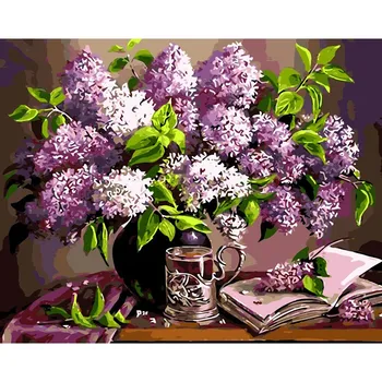 Floare violet Pictura De Numere DIY vopsea pe bază de Acril de numere Imagine HandPainted Pictura in Ulei Pe Panza Pentru Arta de Perete Poza