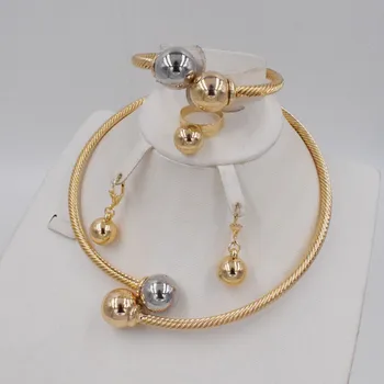 Noul design de Înaltă Calitate Dubai Aur, două de Culoare Set de Bijuterii Pentru Femei africane margele bijuterii de moda necklcace set cercei bijuterii