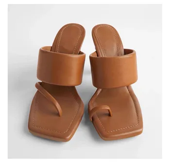 2020 FIERBINTE Vintage Square Toe Papuci de casa Sandale pentru Femei Solide de Umbrelă cu Toc pentru Femei Sandale cu Toc Bloc Doamnelor Pantofi Femei
