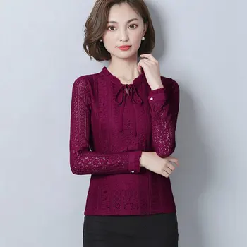 SEXMKL Femei Topuri si Bluze cu Maneci Lungi din Dantela Alba, Bluza 2020 coreeană de Moda Haine de Birou Blusas Elegant Doamnelor Camasi