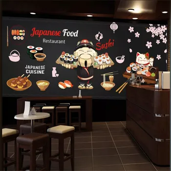 Bucătăria japoneză Fundal Negru Murale 3D Tapet Mâncare Japoneză Sushi Restaurant Industriale Decor Pictura pe Perete 3D Hârtie de Perete